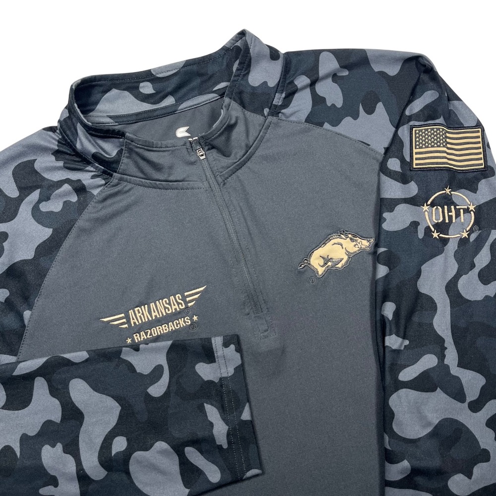 Colosseum‎ Arkansas Razorbacks Pullover Mens XXL Grey Camo OHT Quarter Zip Shirt